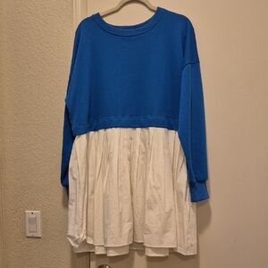 Blue and White Long Sleeve Dress